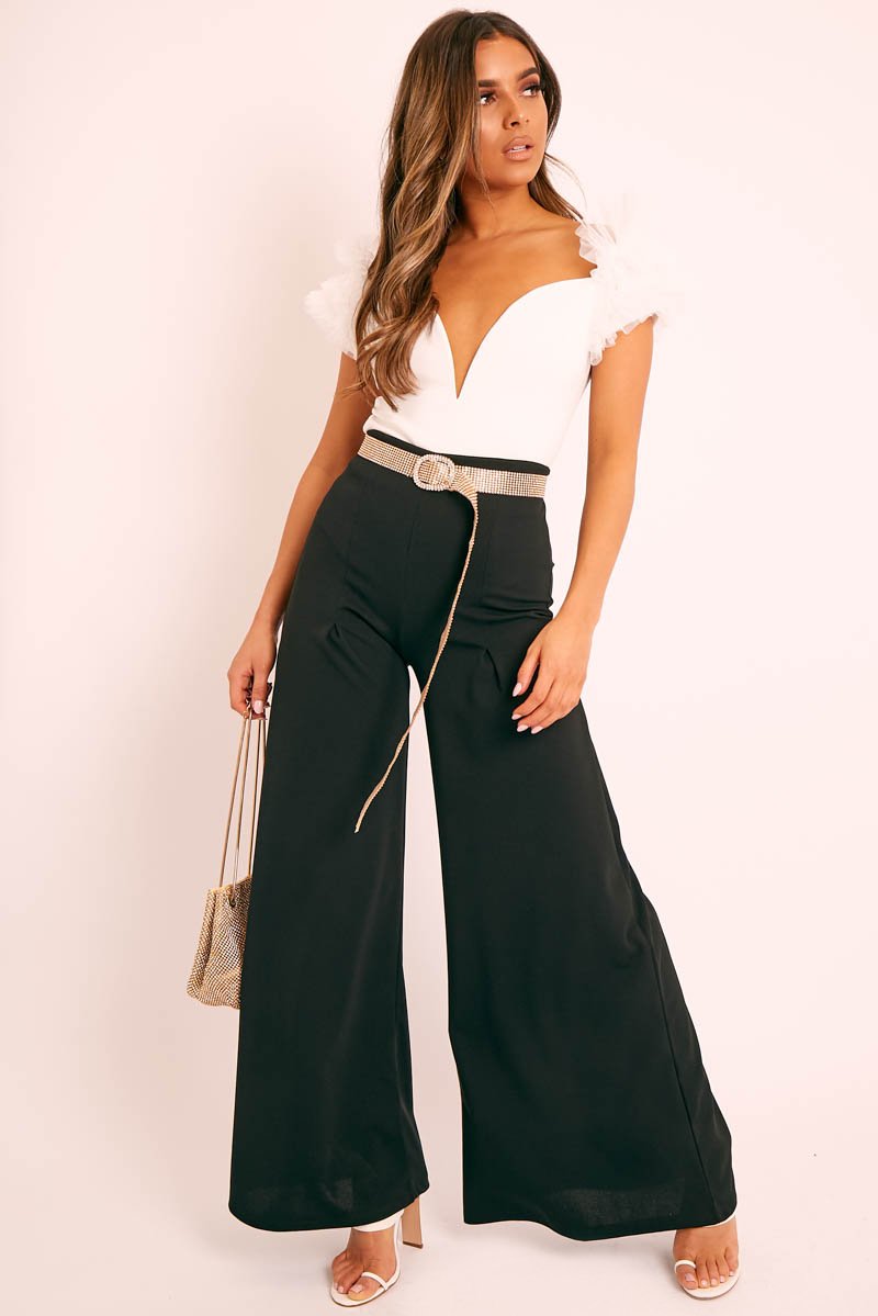 Black Wide Leg Flared Trousers - Averly-Trousers