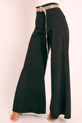 Black Wide Leg Flared Trousers - Averly-Trousers