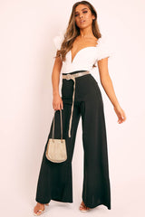 Black Wide Leg Flared Trousers - Averly-Trousers