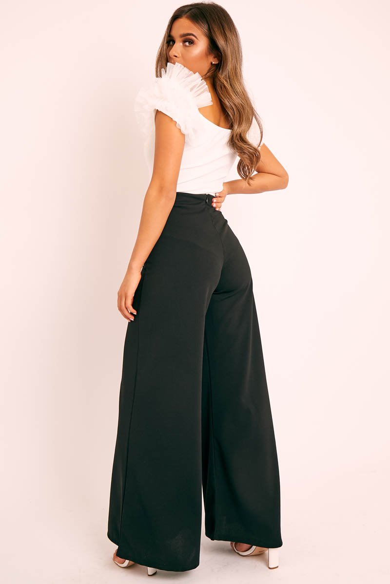 Black Wide Leg Flared Trousers - Averly-Trousers