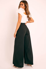 Black Wide Leg Flared Trousers - Averly-Trousers