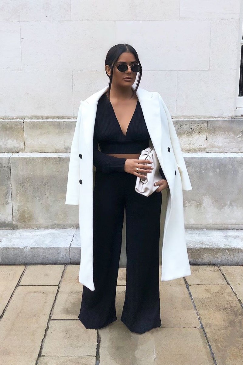 Black Wide Leg Ribbed Plunge Neck Co-ord - Brooke-Co-ords