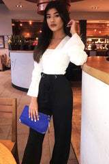 Black Wide Leg Tie Waist Trousers - Robynn-Trousers