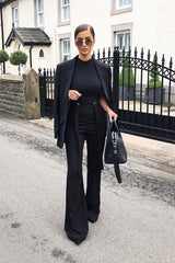 Black Wide Leg Tie Waist Trousers - Robynn-Trousers