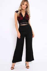 Black Wide Leg Trousers - Angela-Trousers