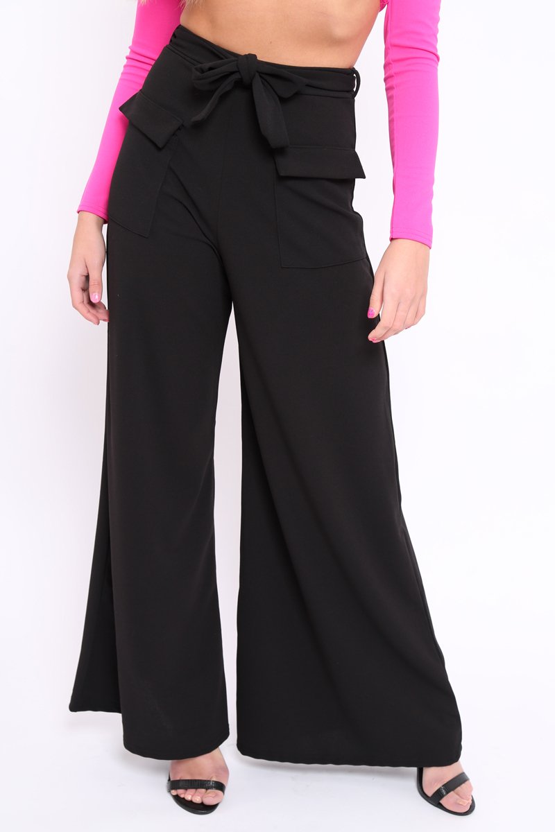 Black Wide Leg Trousers - Yari-Trousers