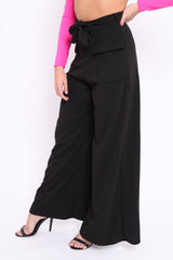 Black Wide Leg Trousers - Yari-Trousers