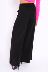 Black Wide Leg Trousers - Yari-Trousers