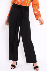 Black Wide Legged Pleated Trousers - Chantel-Trousers