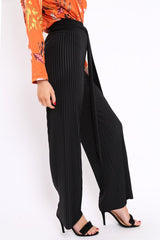 Black Wide Legged Pleated Trousers - Chantel-Trousers