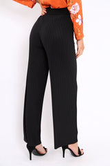 Black Wide Legged Pleated Trousers - Chantel-Trousers