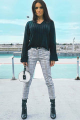 Black Wide Rib V Neck Jumper - Alinah-Jumper