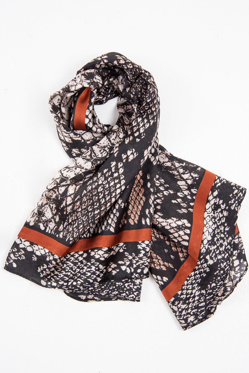Black Wine Snake Print Chiffon Scarf - Carris-Hair