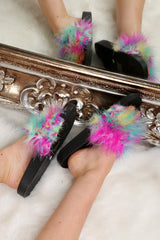 Black With Green Multi Faux Feather Sliders - Cydni-Sliders