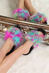 Black With Green Multi Faux Feather Sliders - Cydni-Sliders