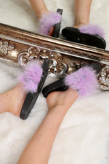 Black With Lilac Faux Feather Sliders - Cydni-Sliders