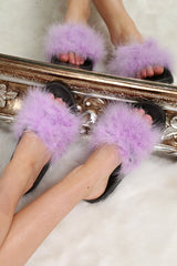 Black With Lilac Faux Feather Sliders - Cydni-Sliders