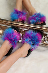 Black With Purple Multi Faux Feather Sliders - Cydni-Sliders