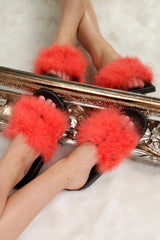 Black With Red Faux Feather Sliders - Cydni-Sliders