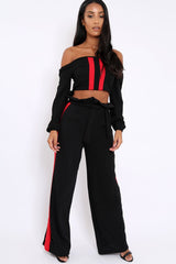 Black With Red Stripe Bardot Crop Top - Livvie-Crop Tops