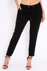 Black With White Side Stripe Trousers - Savanna-Trousers