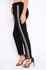 Black With White Side Stripe Trousers - Savanna-Trousers