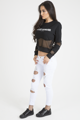 Black Worst Behavior Slogan Cropped Jumper - Adina-Jumper