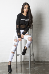 Black Worst Behavior Slogan Cropped Jumper - Adina-Jumper