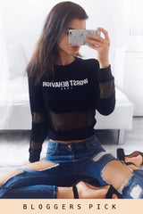 Black Worst Behavior Slogan Cropped Jumper - Adina-Jumper