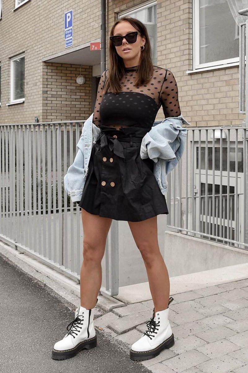 Black Woven Button Front Pleated Mini Skirt - Louisa-Skirts