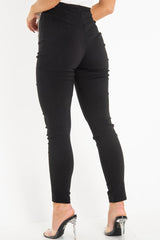 Black Woven Chain Front Tailored Trousers - Cyndi-Trousers