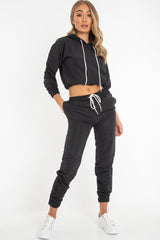 Black Woven Drawstring Hoodie Jogger Co-Ord - Elvira-Tracksuits