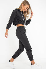 Black Woven Drawstring Hoodie Jogger Co-Ord - Elvira-Tracksuits
