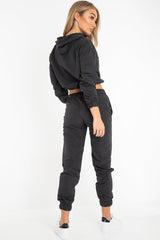Black Woven Drawstring Hoodie Jogger Co-Ord - Elvira-Tracksuits