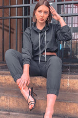 Black Woven Drawstring Hoodie Jogger Co-Ord - Elvira-Tracksuits