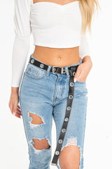 Black Woven Eyelet Detail Buckle Belt - Huntley-Belts