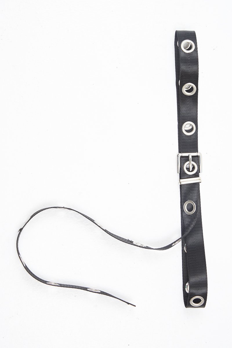 Black Woven Eyelet Detail Buckle Belt - Huntley-Belts