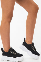 Black Woven Hiker Detail Chunky Sole Trainers - Hayslee-Trainers