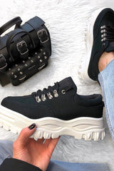Black Woven Hiker Detail Chunky Sole Trainers - Hayslee-Trainers