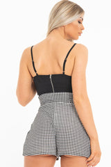 Black Woven Plunge Ring Detail Crop Top - Lettie-Crop Tops