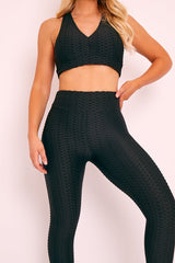 Black Woven Ribbed Leggings and Crop Top Co-ord - Henli-Co-ords