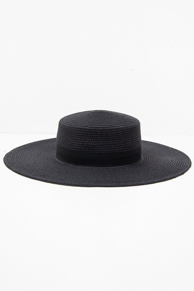 Black Woven Ribbon Detail Beach Hat - Jamilet-Hats