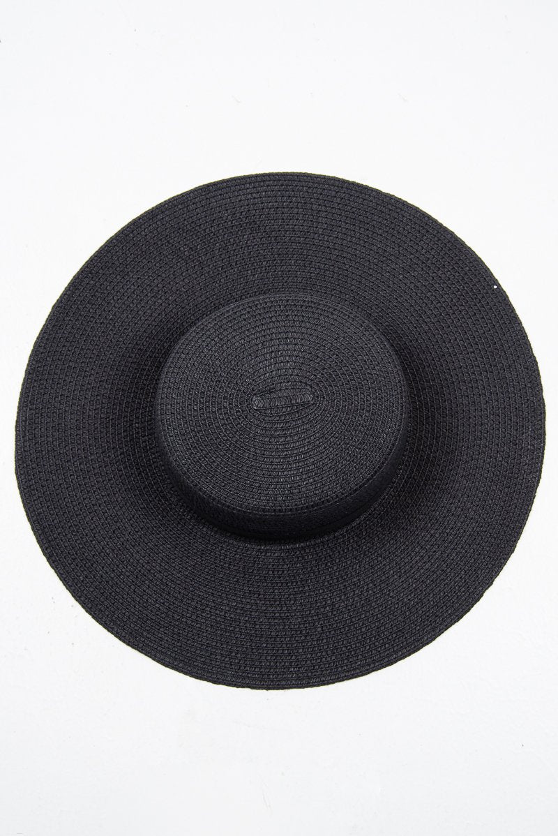 Black Woven Ribbon Detail Beach Hat - Jamilet-Hats