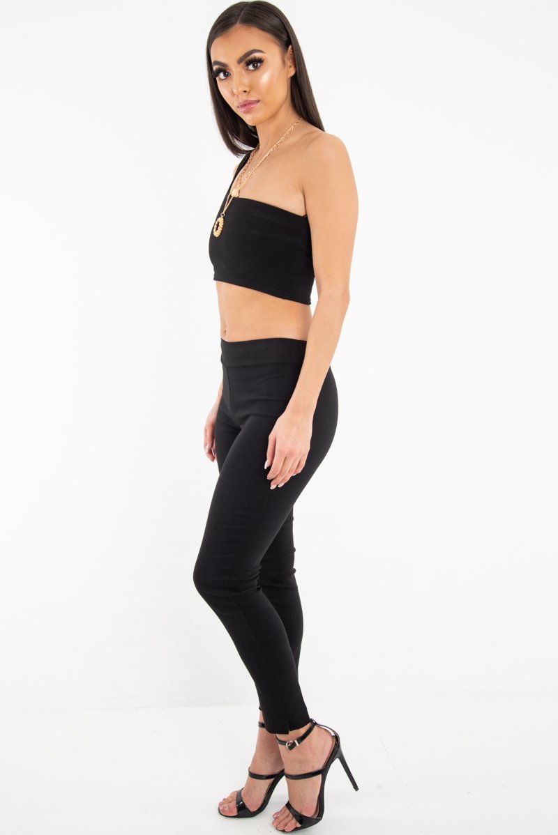 Black Woven Tailored Leggings - Brodi-Trousers