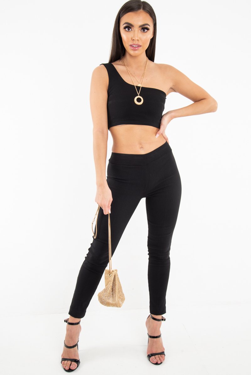 Black Woven Tailored Leggings - Brodi-Trousers