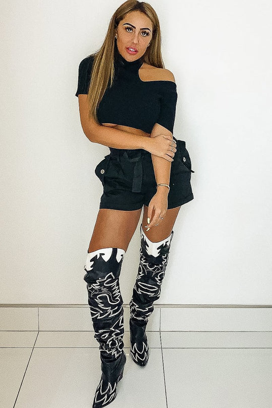 Black Woven Tie Waist Tailored Shorts - Perrie