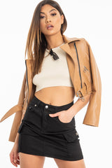 Black Woven Utility Pocket Mini Skirt - Alexa-Skirts