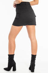 Black Woven Utility Pocket Mini Skirt - Alexa-Skirts