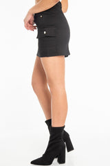Black Woven Utility Pocket Mini Skirt - Alexa-Skirts