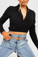 Black Wrap Around Crop Blazer - Coriana-Blazers